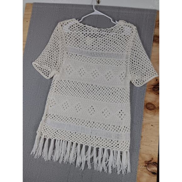 Cato Woman Crochet Woven Top Plus Size 18/20 White Fringe Trim Cover Up - Picture 7 of 12